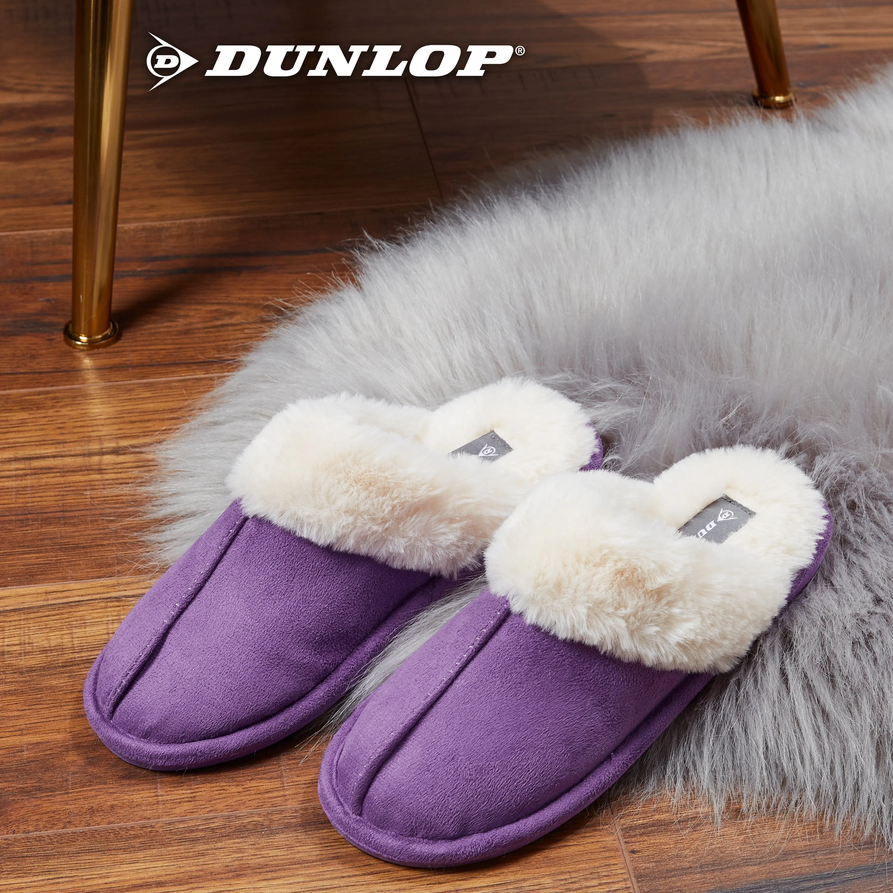 Slippers With Stitching Dunlop Womens Slippers, Memory Foam Fluffy Slip On House Shoes
