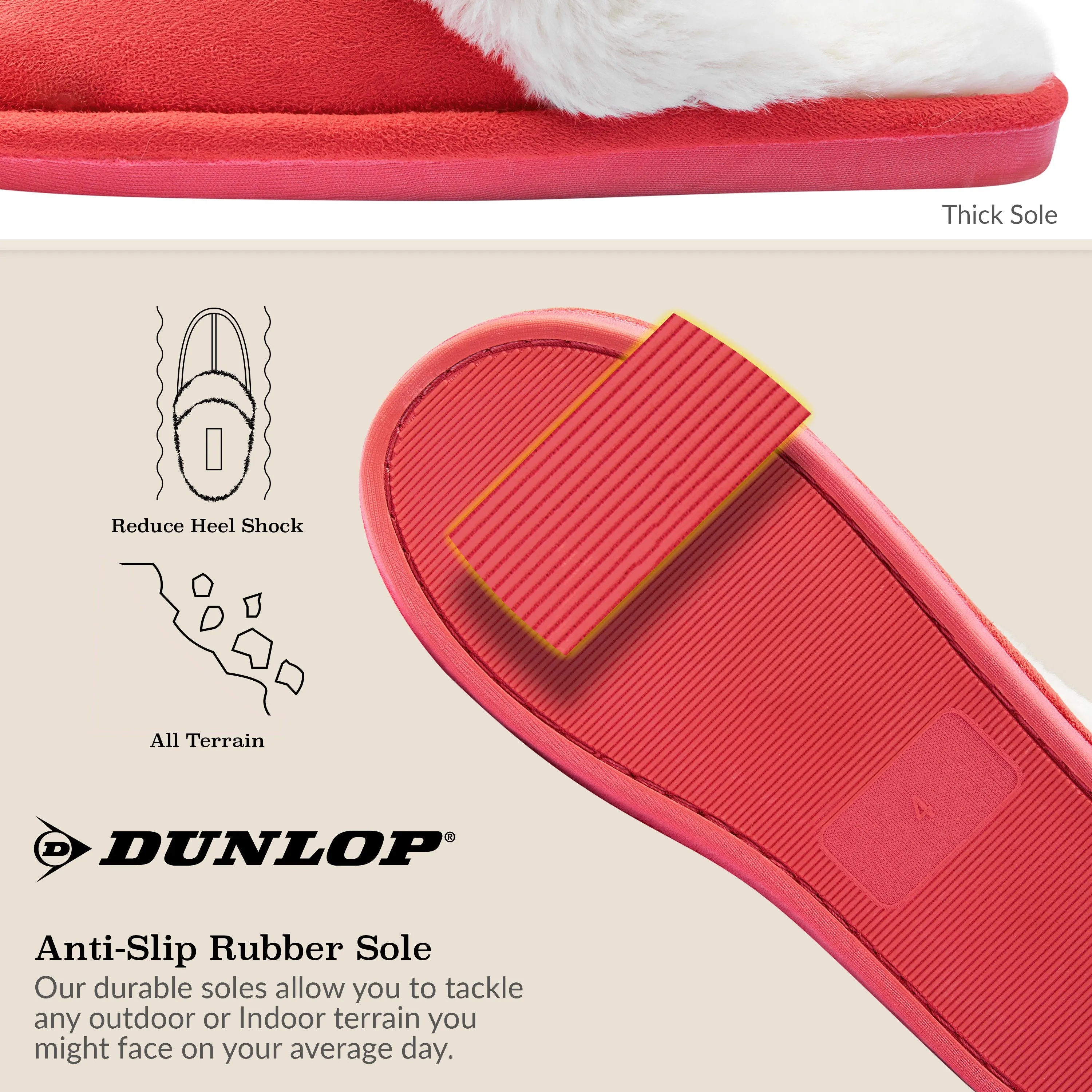 Nut Logo Slippers Dunlop Womens Slippers, Memory Foam Fluffy Slip On House Shoes