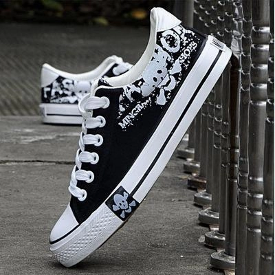 Dress Shoes For Flat Footed Men Fashion Skull Flat with Canvas Oxford Shoes