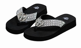 Women Flip Flop Flat Western Cross Wing Slipper Bling Rhinestone Sandals (S) Black Natural Material Flip Flops