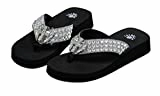 Wide Arch Support Flip Flops Women Flip Flop Flat Western Cross Wing Slipper Bling Rhinestone Sandals (S) Black