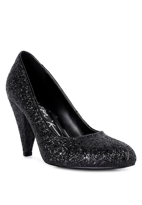Sugar Plum - Glitter Conical Heel Pumps for women Cute Sandals With Arch Support