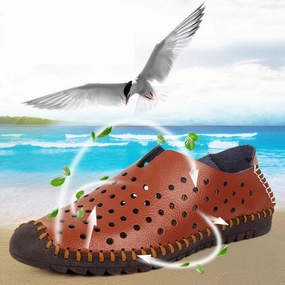 Summer Comfortable Split Leather Men's Casual Shoes Loafers Wide Shoes Loafers