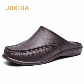 Summer Men's Half Sole Slippers Classic Closed Toe Sandals Slipper Mule Clogs Men Flip Flops 40-47 Plus Size Garden Shoes Leather Slides Sandals