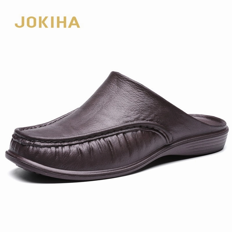 Strappy Sandals Leather Summer Men's Half Sole Slippers Classic Closed Toe Sandals Slipper Mule Clogs Men Flip Flops 40-47 Plus Size Garden Shoes