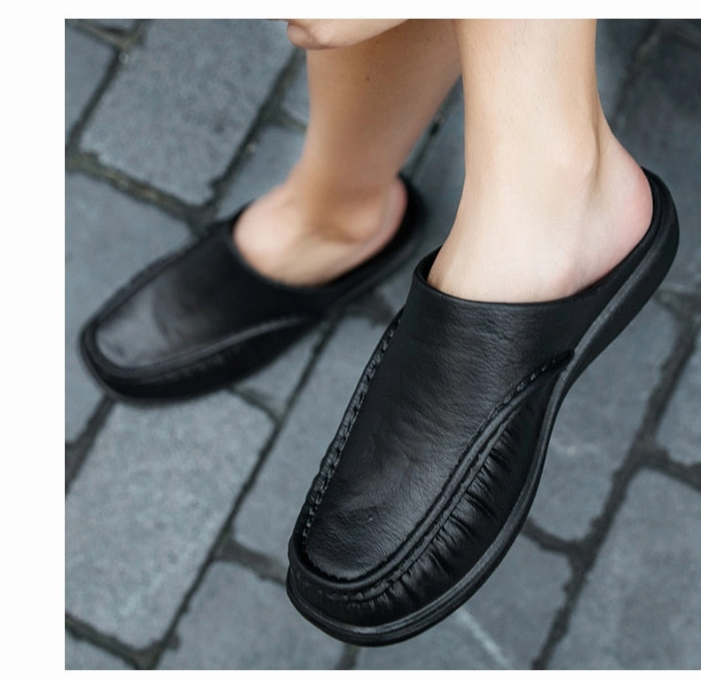 Summer Men's Half Sole Slippers Classic Closed Toe Sandals Slipper Mule Clogs Men Flip Flops 40-47 Plus Size Garden Shoes Walk Sandals Comfortable