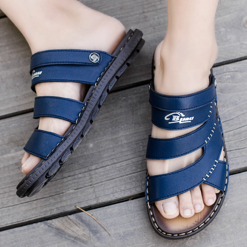 Summer Men's Sandals 2020 New PU Leather Slippers For Men Classic Slides Men Sandals Kitten Heels