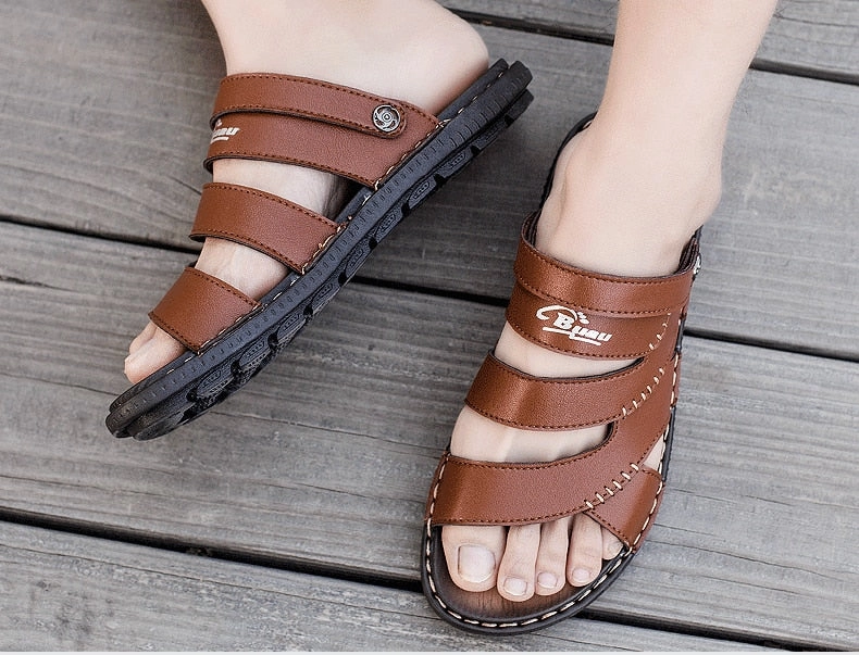 Bootie Sandals Summer Men's Sandals 2020 New PU Leather Slippers For Men Classic Slides Men