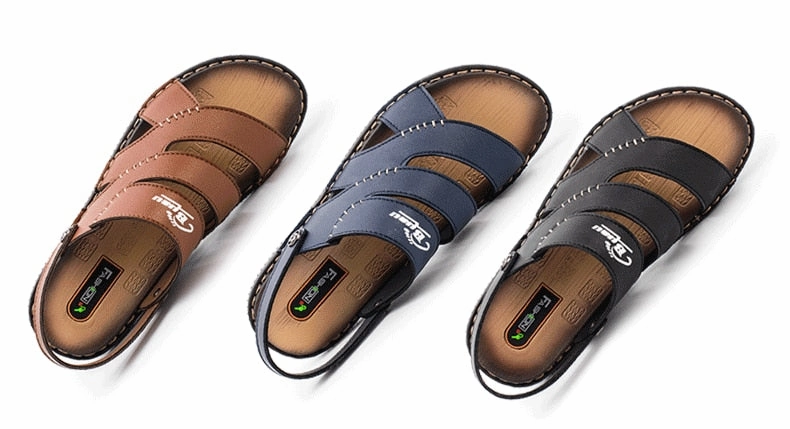 Summer Men's Sandals 2020 New PU Leather Slippers For Men Classic Slides Men As Sandals