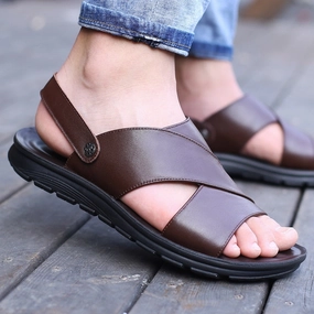 Sandals Royal Bahamian Resort Reviews Summer Men Sandals Genuine Leather Summer Shoes Men Beach Sandals Flat Cow Leather Male Black Sandal KA1094