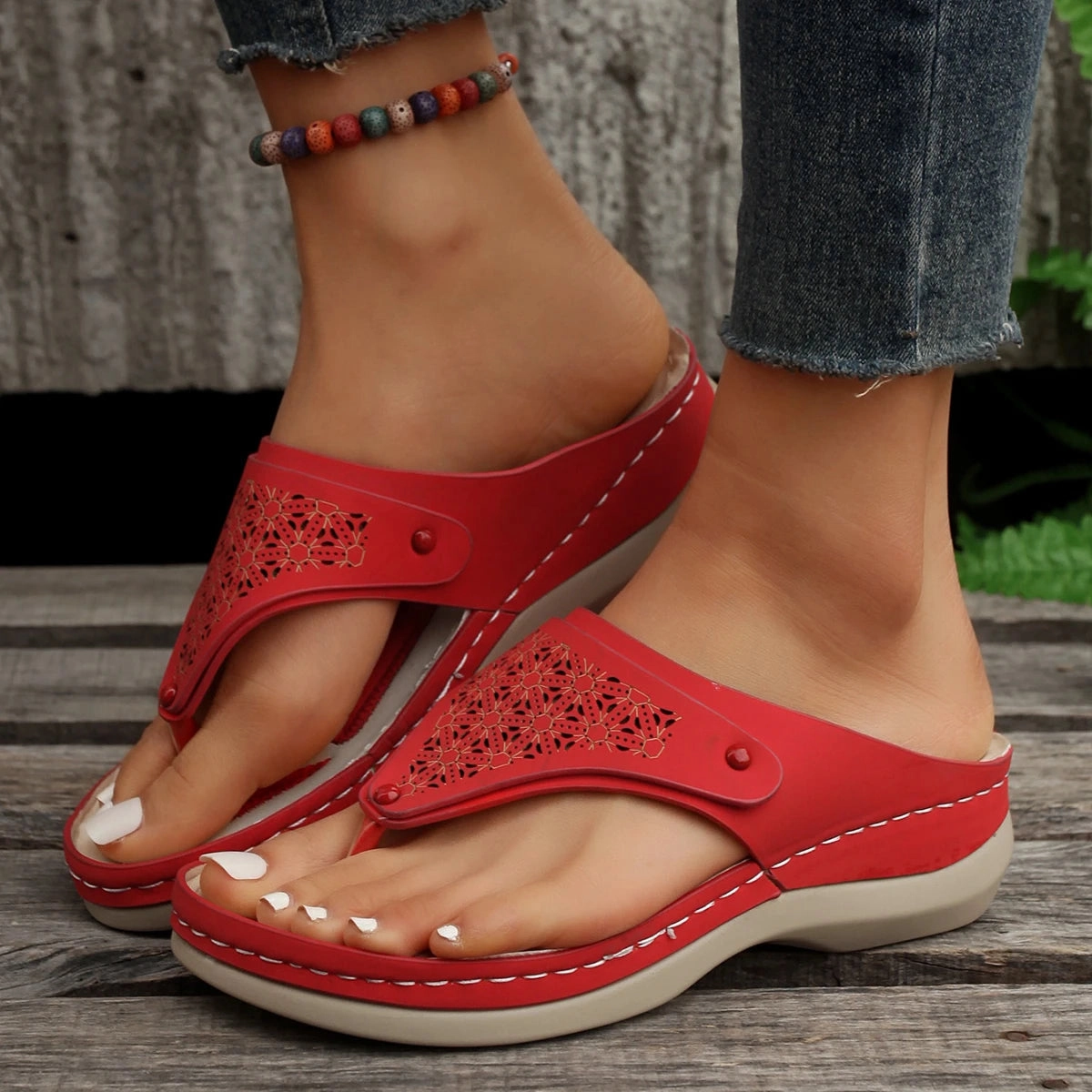 Rainbow Strap Flip Flops Summer Open Toe Flip Flops Wedges Comfortable Slippers