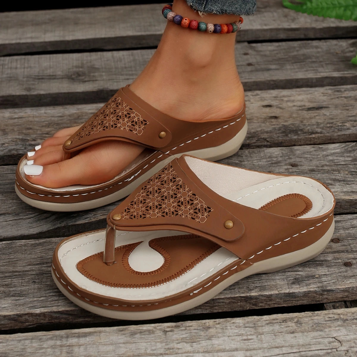 Soft Leather Flip Flops Summer Open Toe Flip Flops Wedges Comfortable Slippers