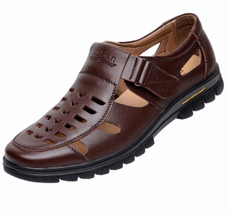 Summer soft Leather shoes shoes men's fashion hollowed Genuine leather sandals breathable man casual shoes father sandal Sandals Resorts Wedding Packages