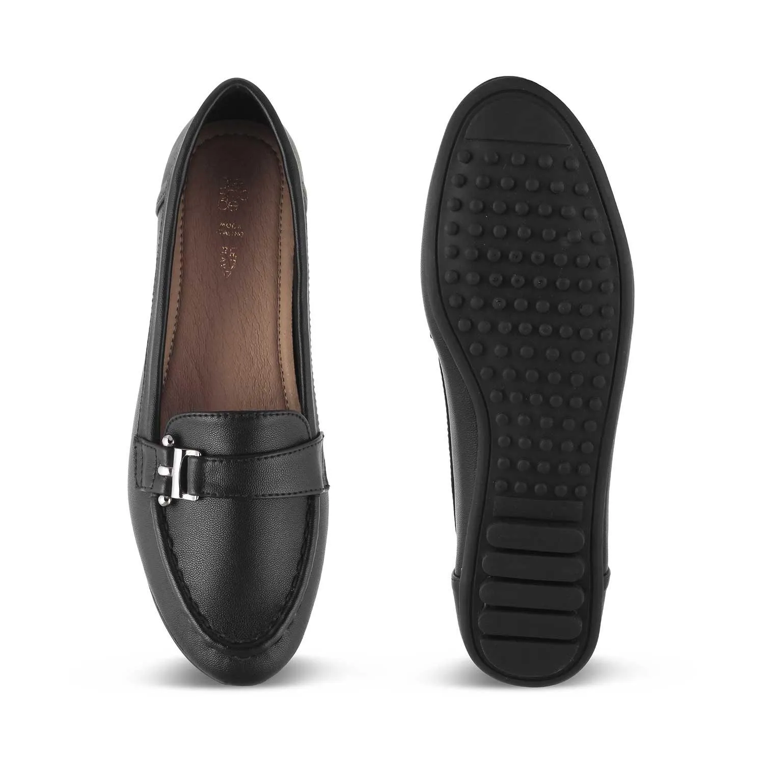 The Lativa Black Women's Dress Loafers Tresmode Wide Toe Box Loafers