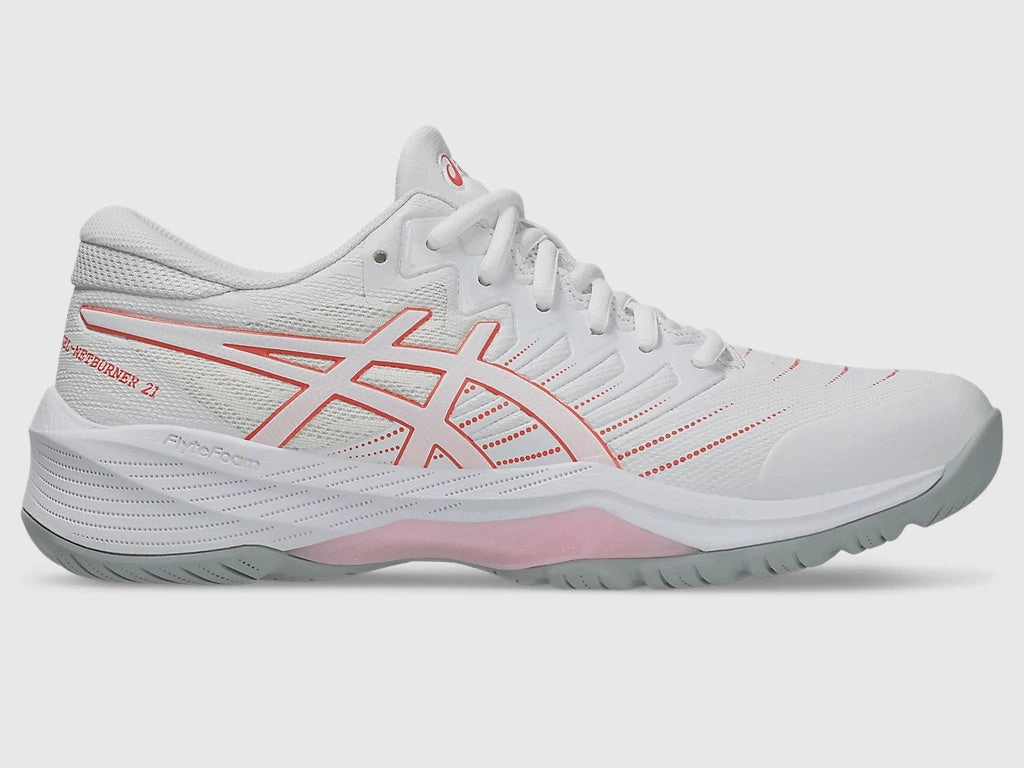 Asics Long Distance Running Shoes Asics Gel-Netburner 21 (D Wide) Bio Womens White/Papaya