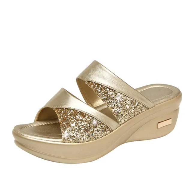 Womens glitter PU wedges sandals iciCosmetic Slip Outfit Ideas