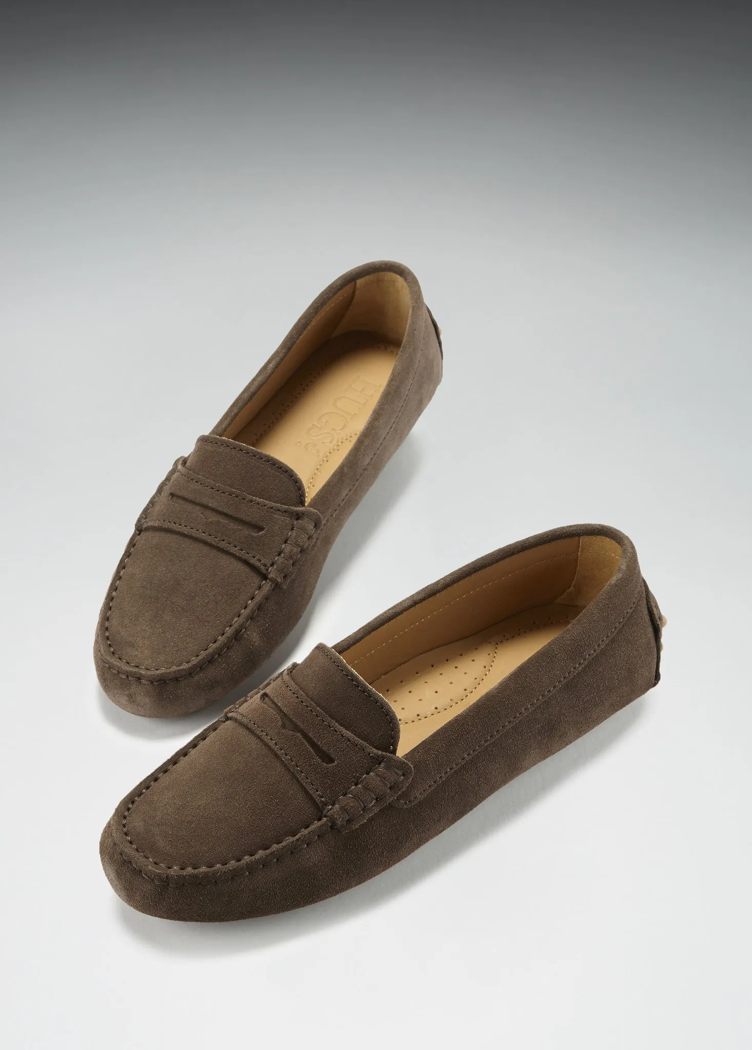 Heel Loafers Women's Penny Driving Loafers, brown suede