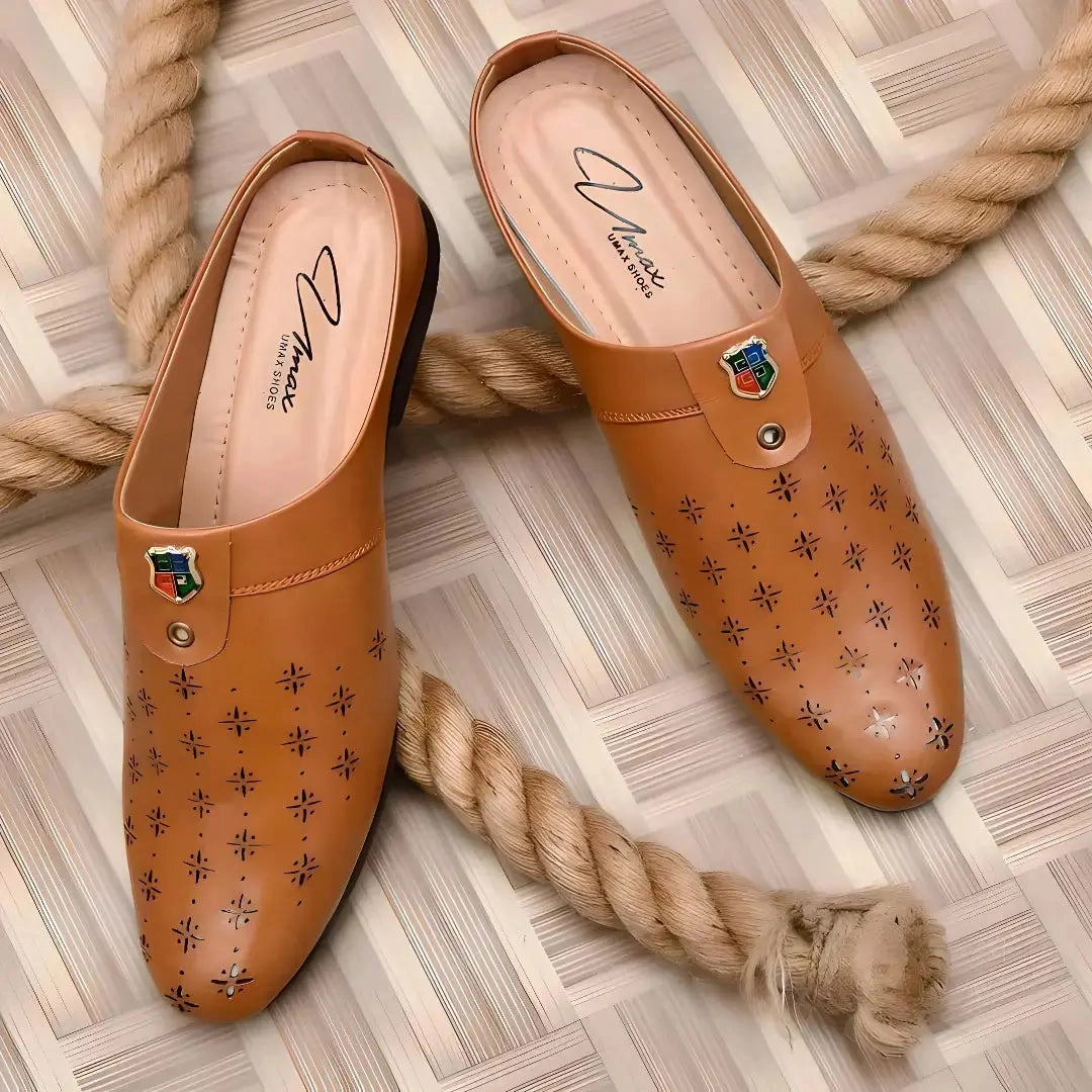 Loafers With Silver Buckle Stylist Half Loafers for Men in Tan Color