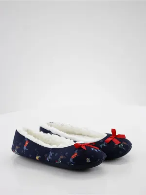 Women's Christmas Decoration Faux Fur Inside Slippers,Navy Wing Slippers