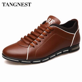 Tangnest Luxury Brand Men Dress Shoes Handmade Leather Casual Shoes Men British Style Lace-up Flats 5 Colors Man Flats XMR1935 Track Shoes For Feet