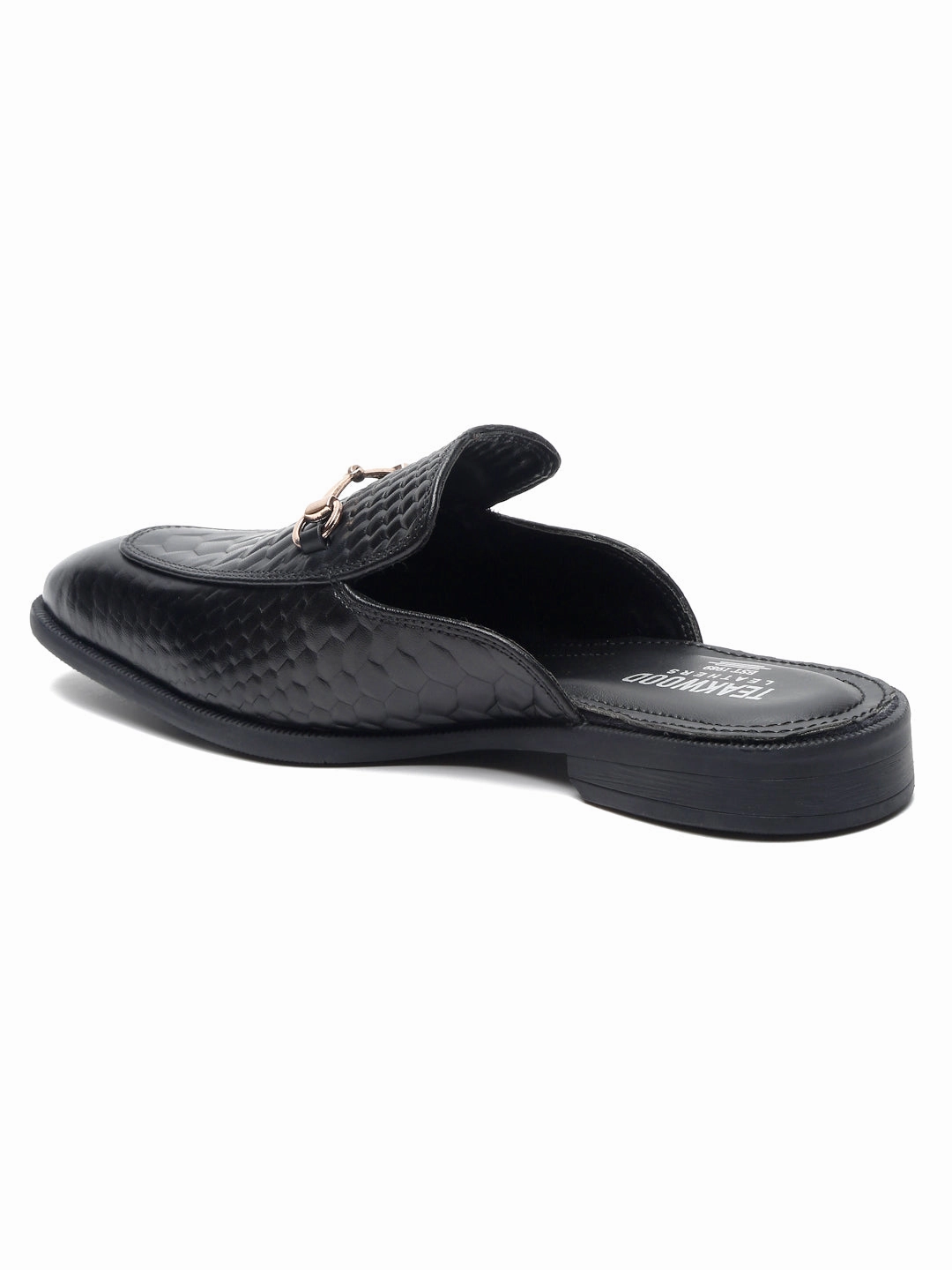 Orson Sandals Teakwood Leather Men Black Textured Mules