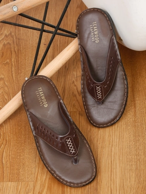 Judy Garland's Ruby Sliders Teakwood Men Leather Brown Thong Flip-Flop