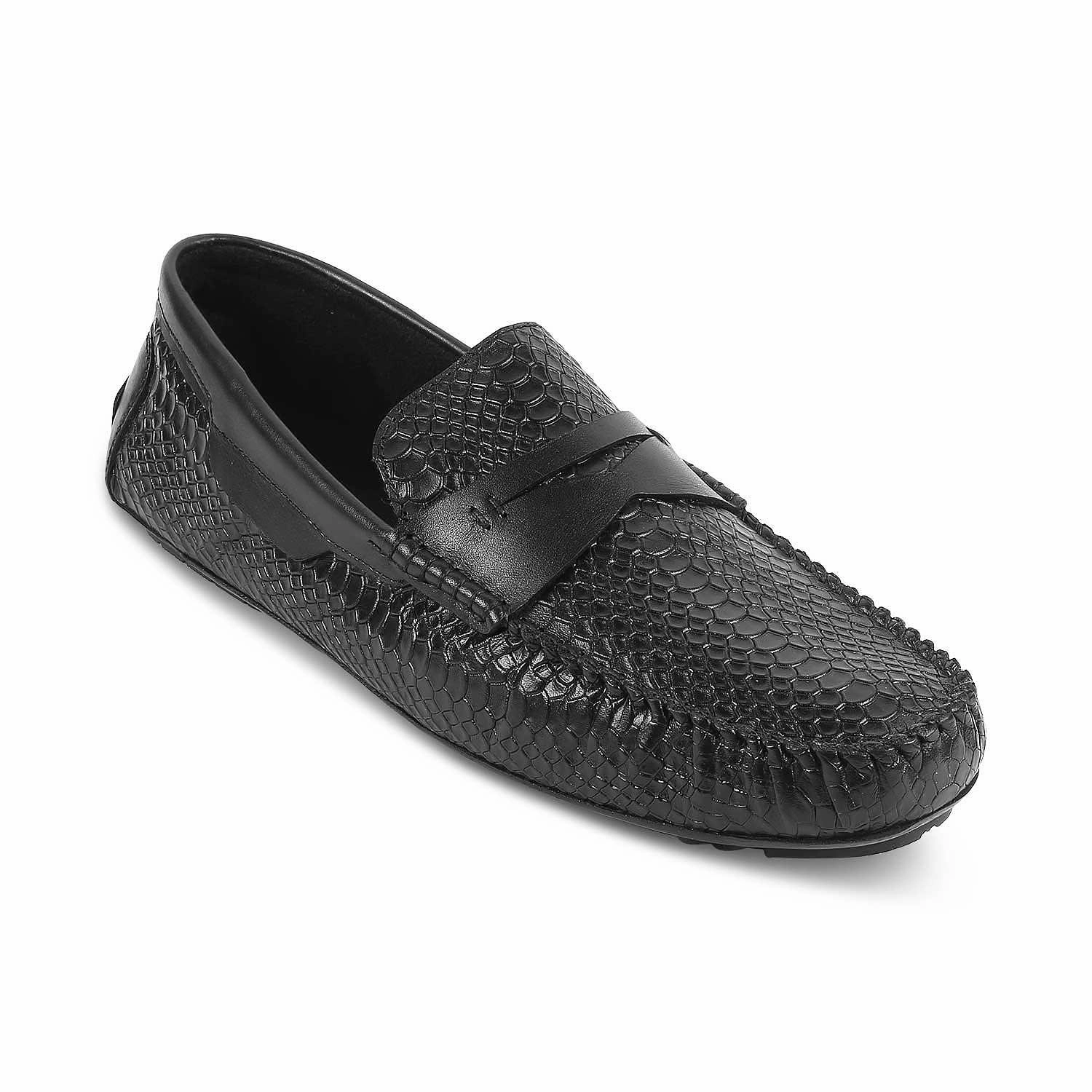 The Argon Black Men's Leather Driving Loafers Tresmode Crazy Horse Leather Loafers
