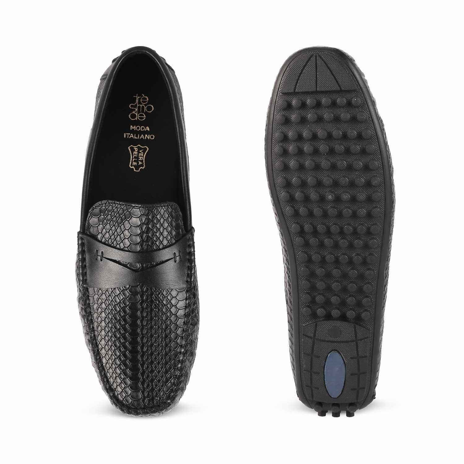 The Argon Black Men's Leather Driving Loafers Tresmode Loafers Patent