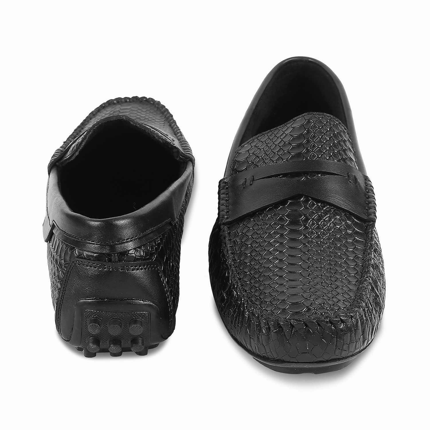 The Argon Black Men's Leather Driving Loafers Tresmode Insole Loafers