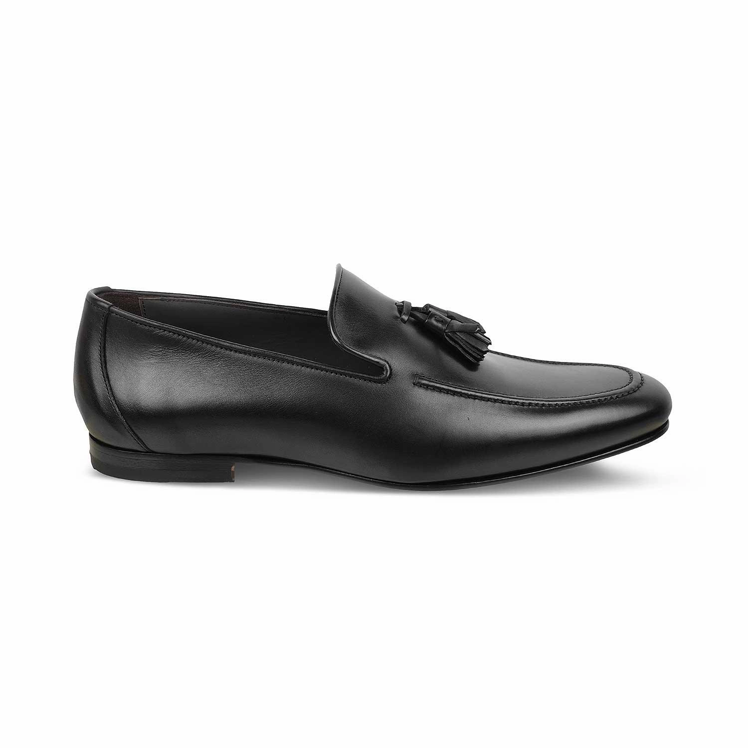The Mancio Black Men's Handcrafted Leather Loafers Tresmode 70's Loafers