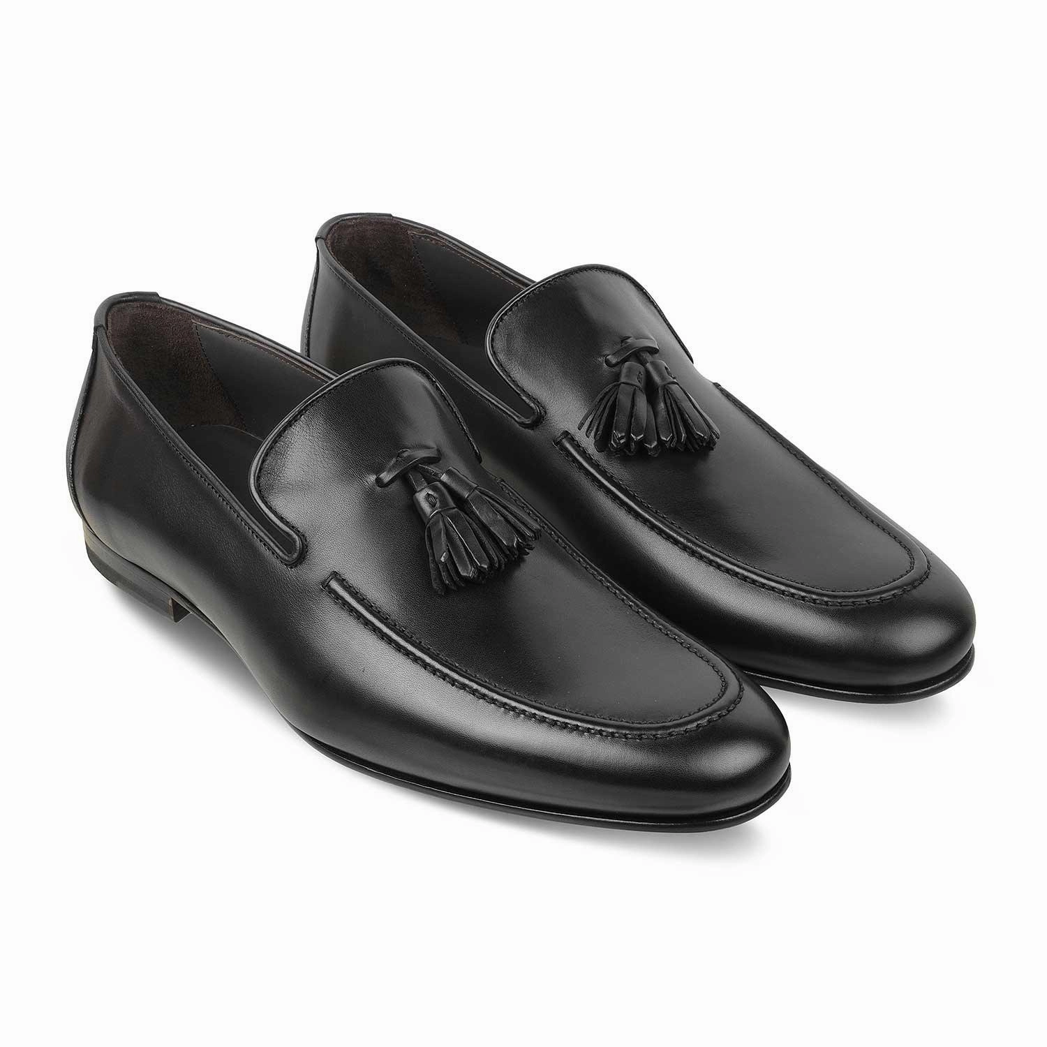 Block Loafers The Mancio Black Men's Handcrafted Leather Loafers Tresmode