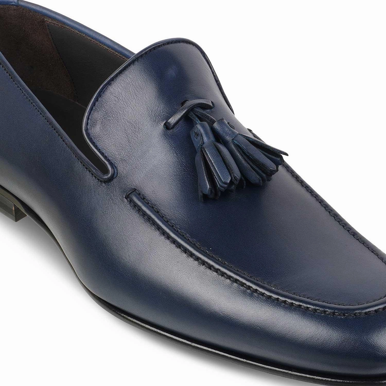 Smooth Leather Loafers The Mancio Blue Men's Handcrafted Leather Loafers Tresmode
