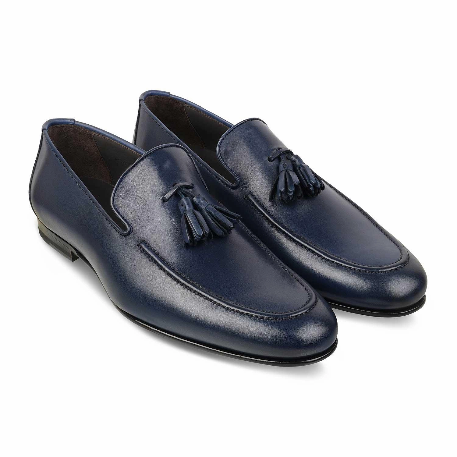 The Mancio Blue Men's Handcrafted Leather Loafers Tresmode Loafers Polo