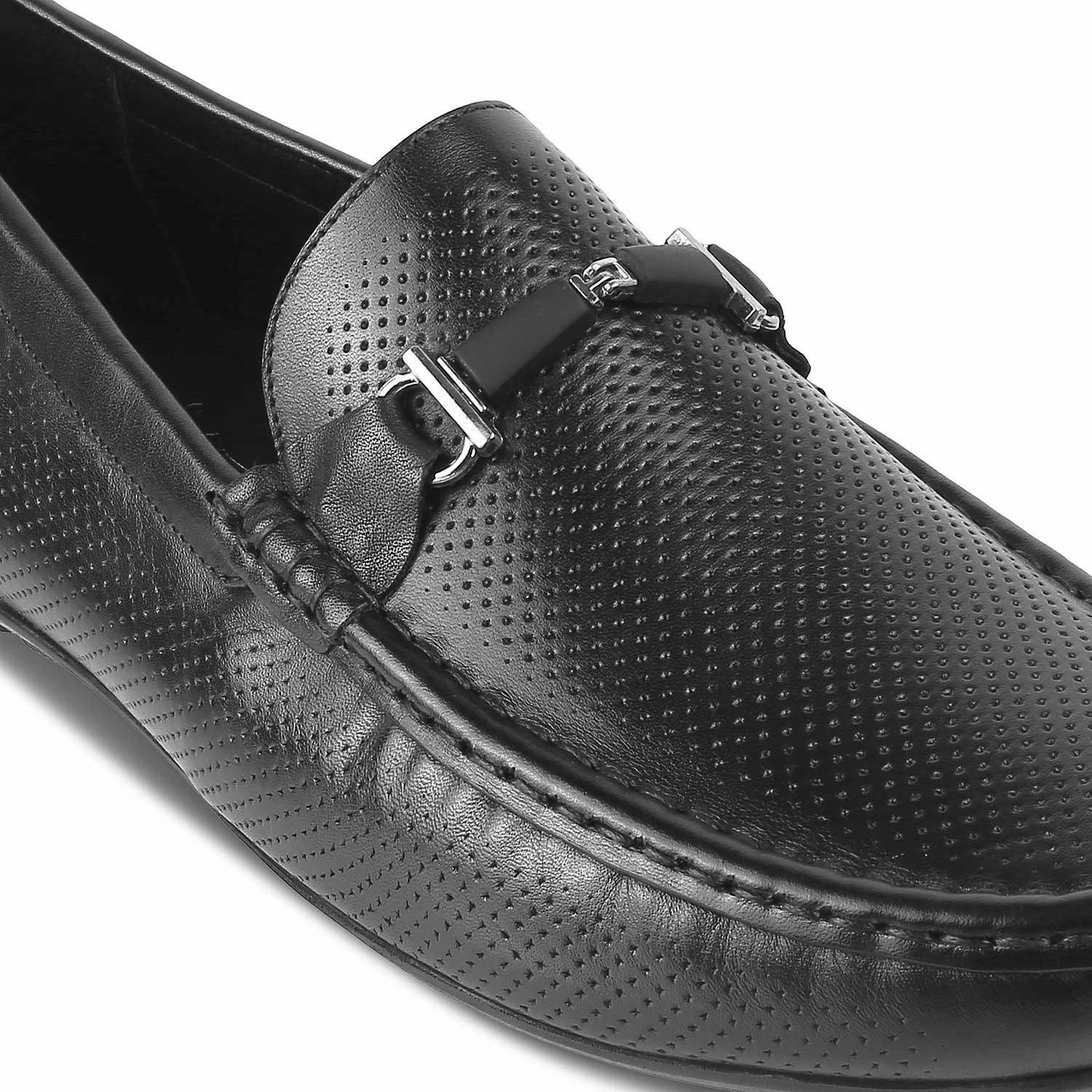 Square Toe Loafers The Open Black Men's Leather Loafers