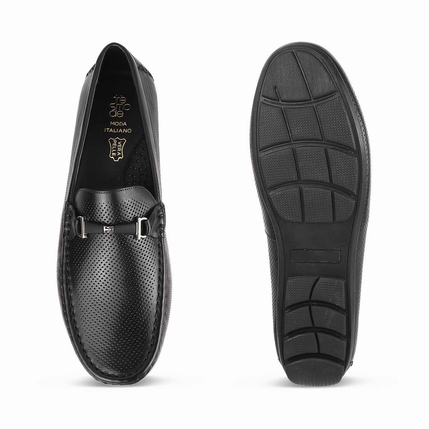 The Open Black Men's Leather Loafers Loafers Camo
