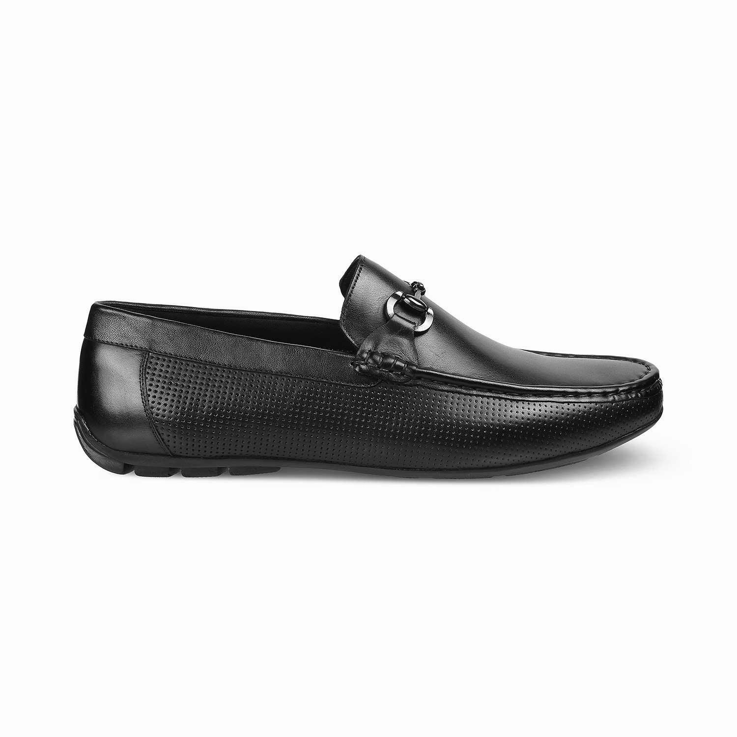 The Otterdam Black Men's Leather Driving Loafers Laced Loafers