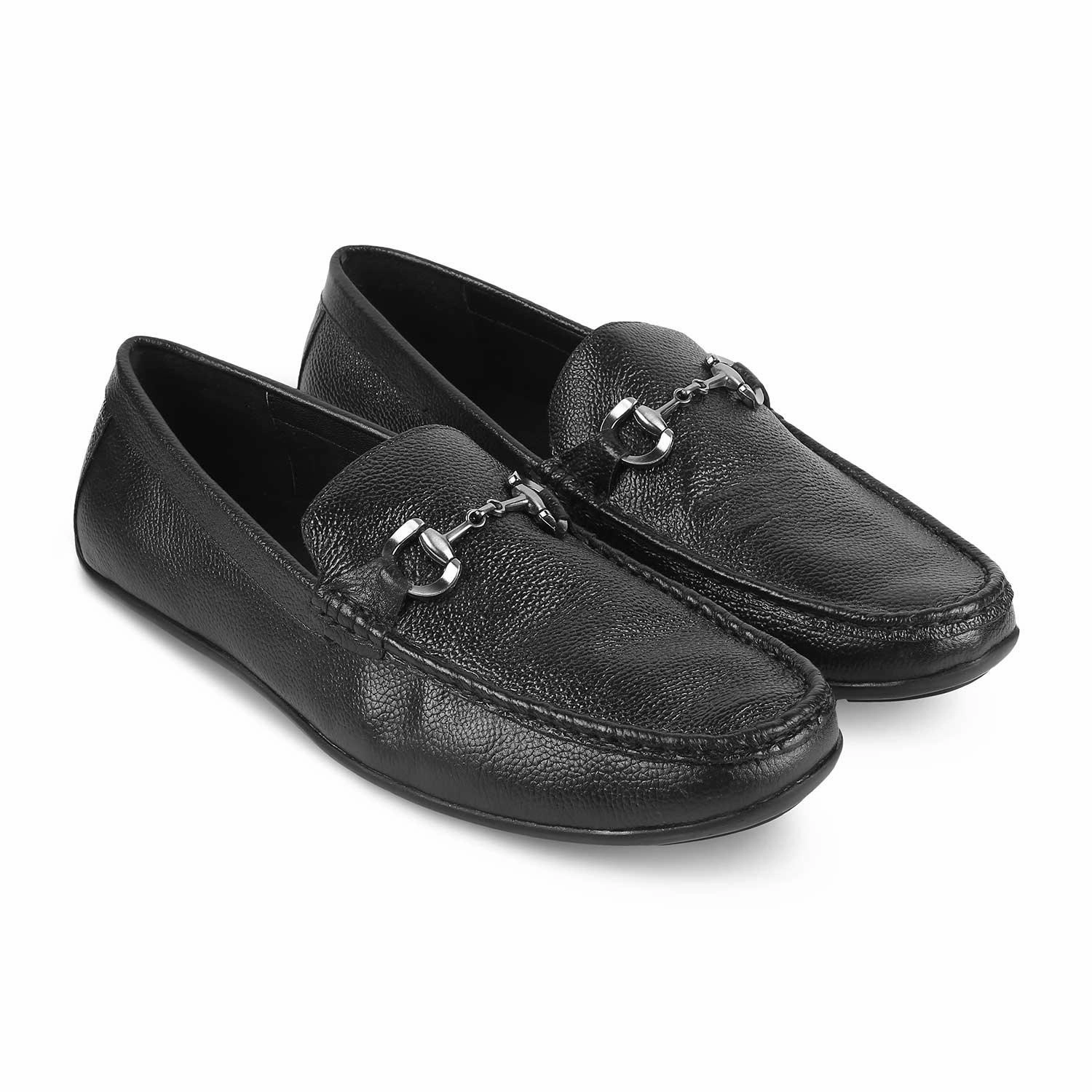 The Rosee Black Men's Leather Driving Loafers Tresmode Penny Loafers With Suit