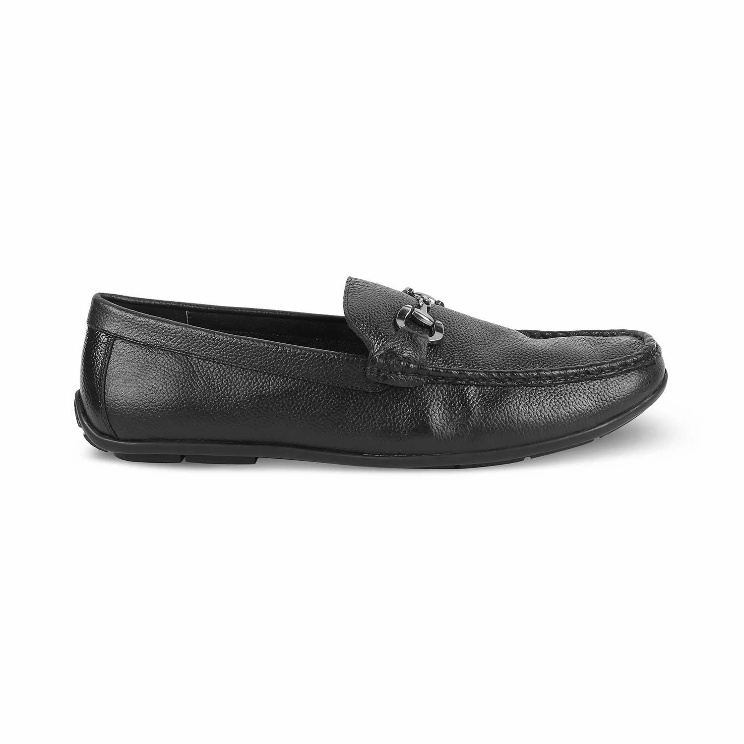 The Rosee Black Men's Leather Driving Loafers Tresmode Huaraches Loafers
