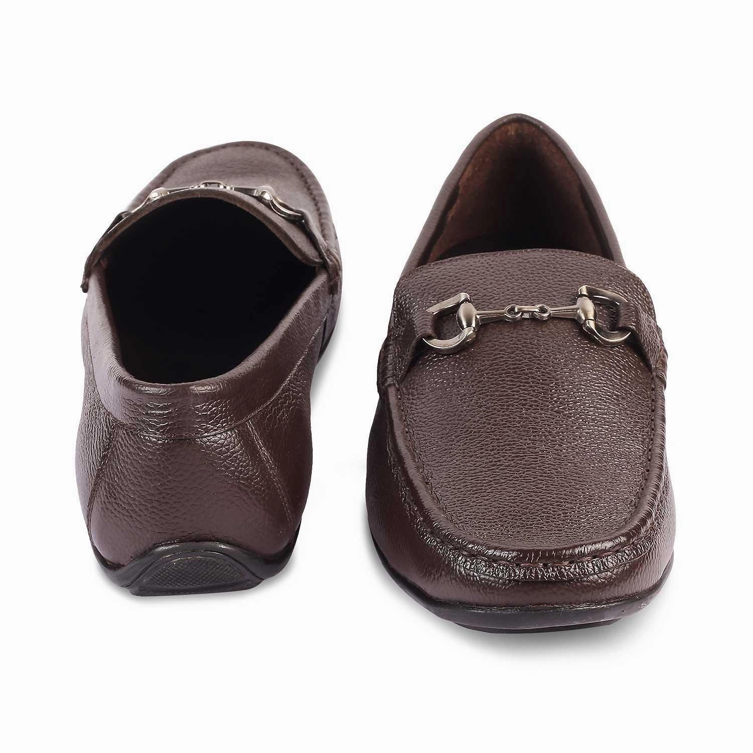 The Rosee Brown Men's Leather Driving Loafers Tresmode Loafers With Buckle