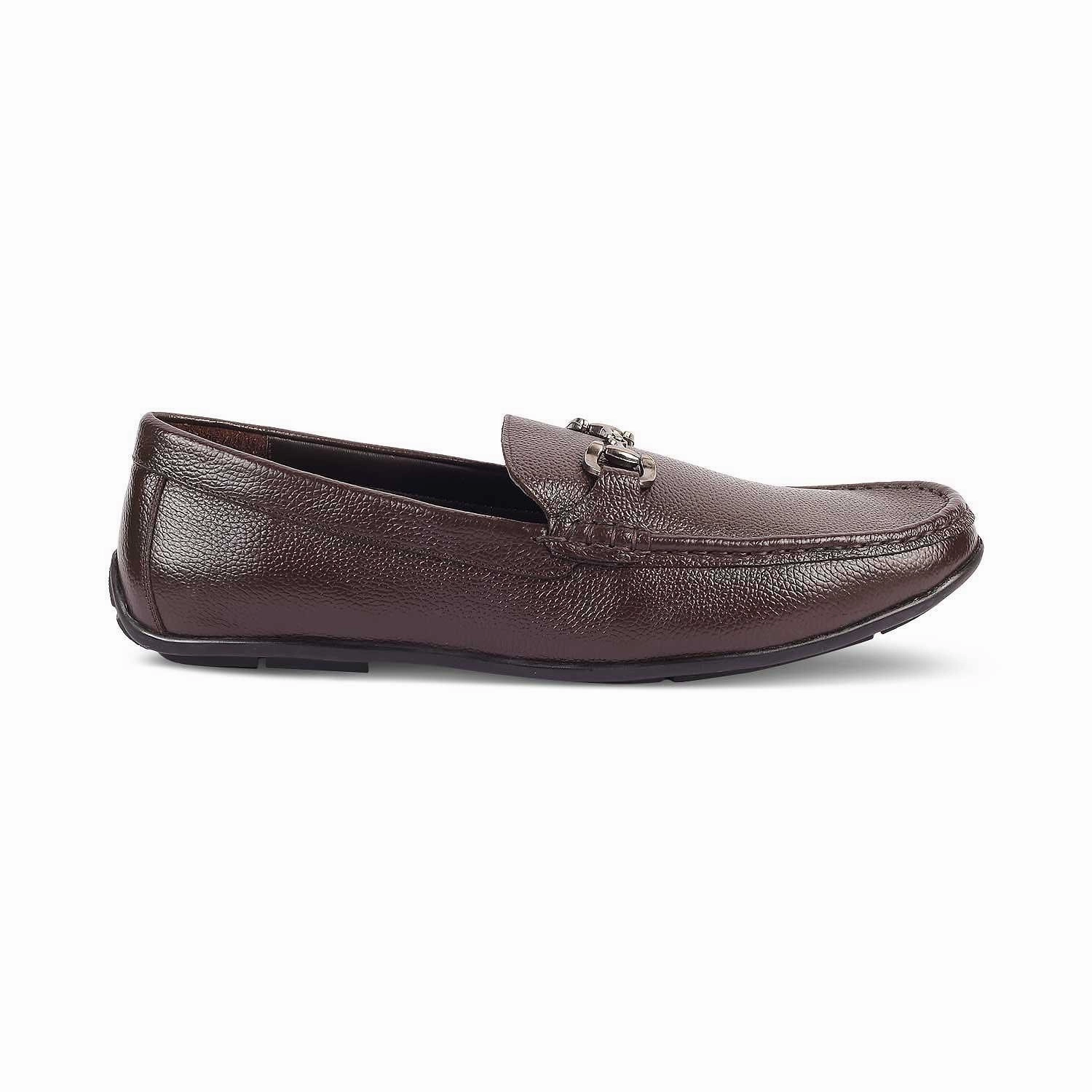 The Rosee Brown Men's Leather Driving Loafers Tresmode No Show Socks For Loafers