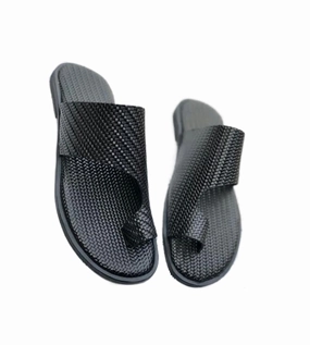 Governors Netted One Toe Leather Slippers - Black High Heeled Slippers