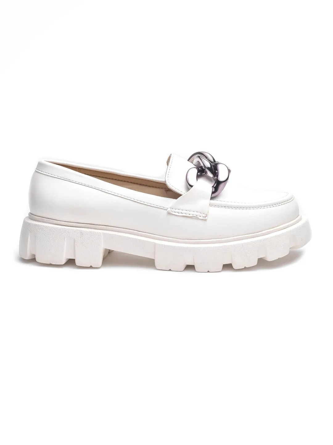 Light The Way Leather Loafers Brauch White Solid Embellished Loafer Shoe