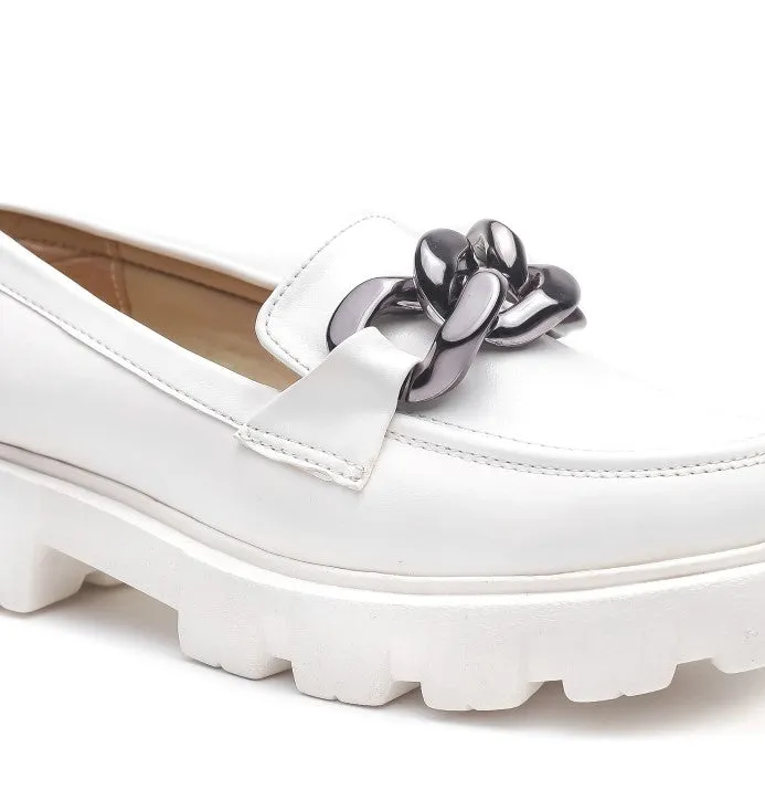 Brauch White Solid Embellished Loafer Shoe Dress Loafers