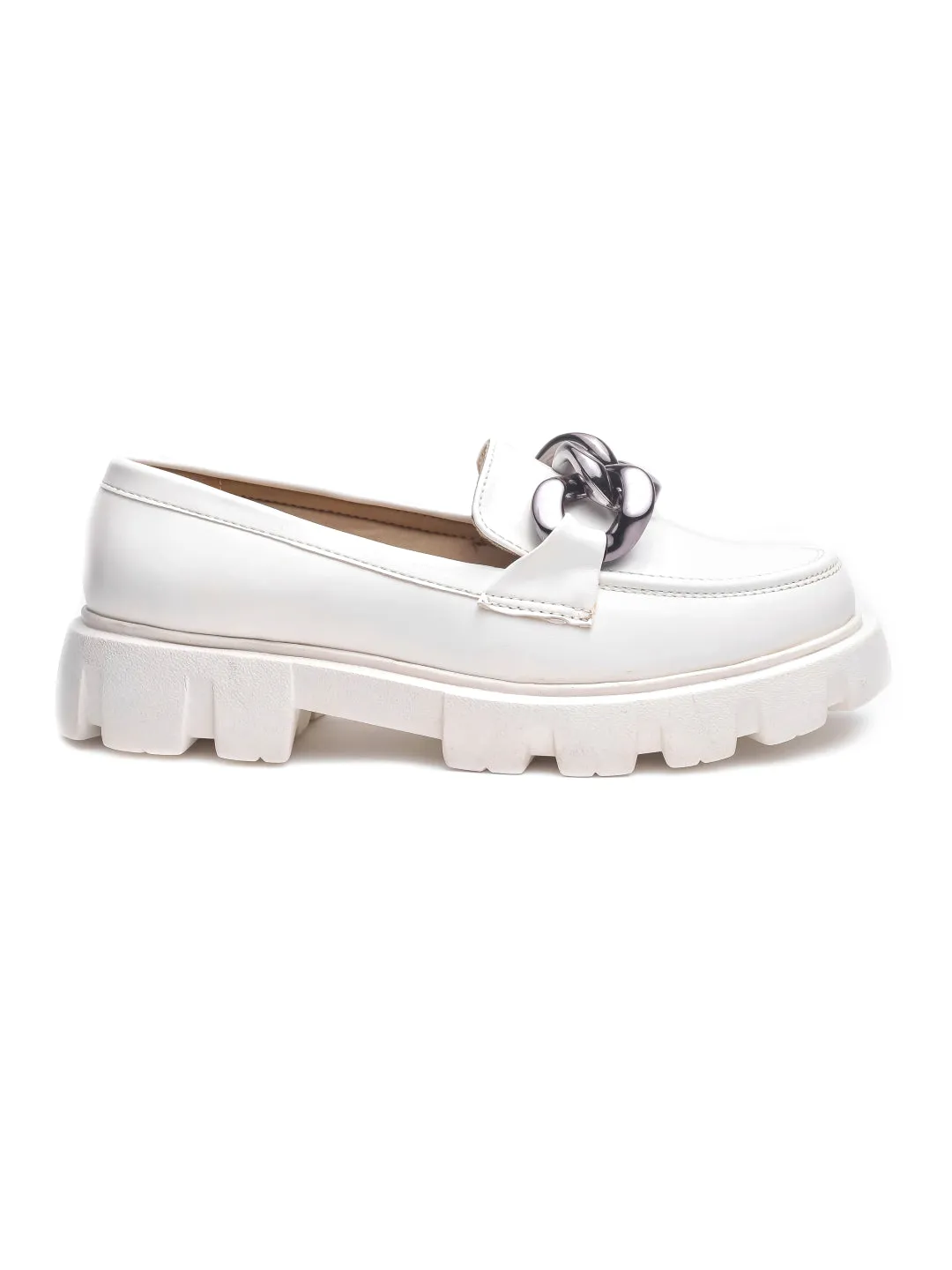 Sockless Loafers Brauch White Solid Embellished Loafer Shoe