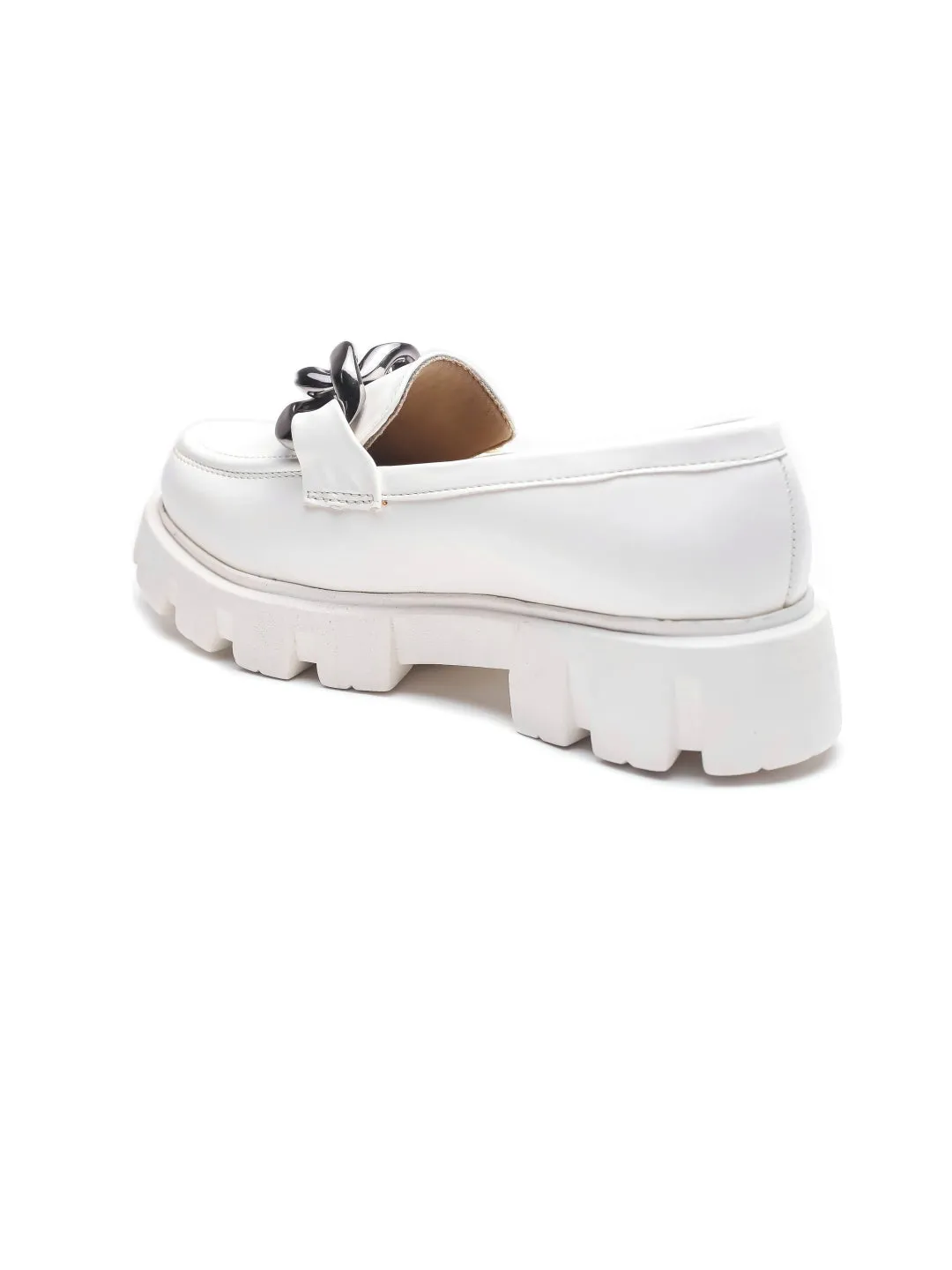Loafers Beige Brauch White Solid Embellished Loafer Shoe