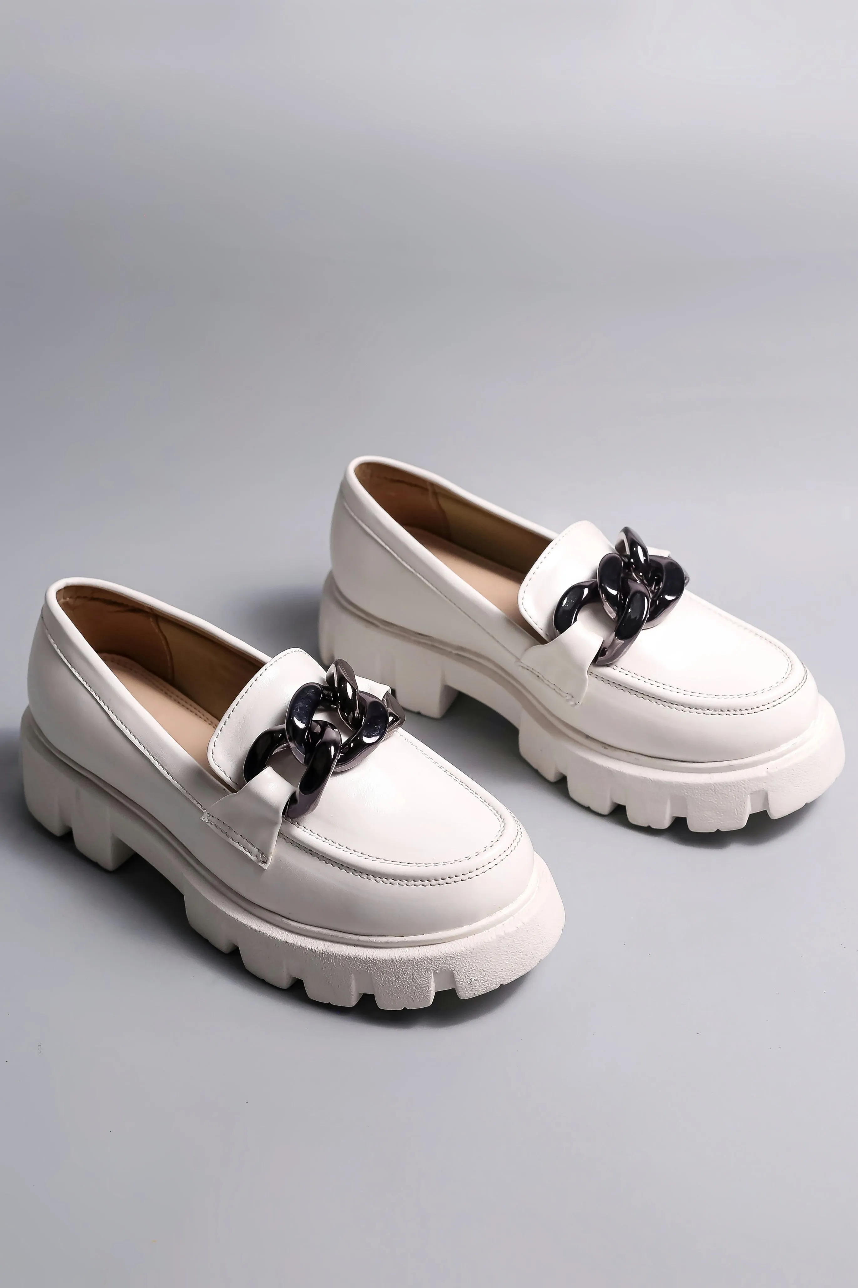 Traveler Penny Loafers Brauch White Solid Embellished Loafer Shoe