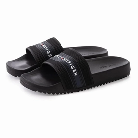 Fluffy Sneaker Slippers Tommy Hilfiger Logo Signature Slide Sandal Men - BLK