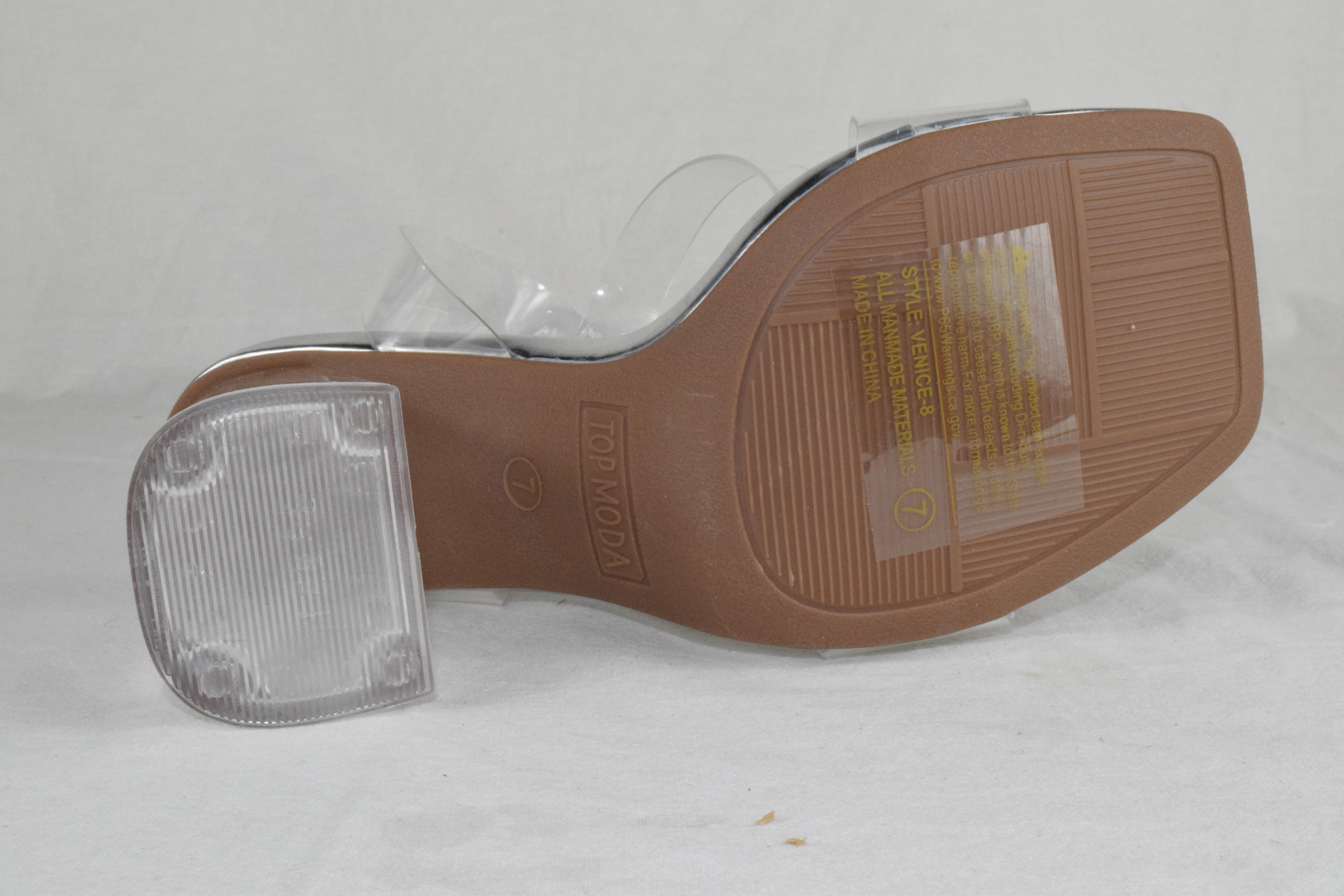 Top Moda Shoes Women Block High Heel Sandals Clear See-Through Straps Silver 7 Converse Shoes Sandals