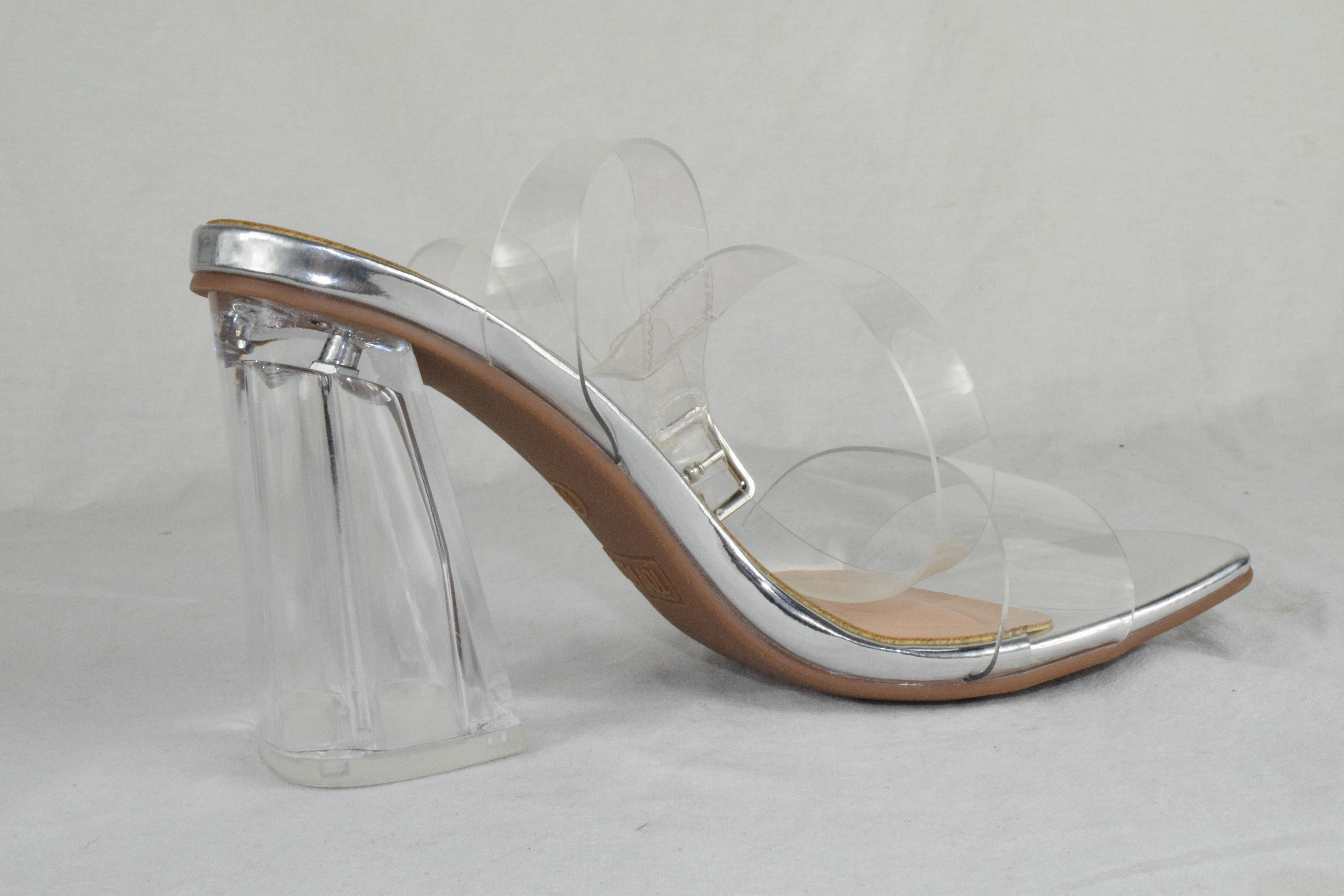 Top Moda Shoes Women Block High Heel Sandals Clear See-Through Straps Silver 7 Sandals Paradise Island