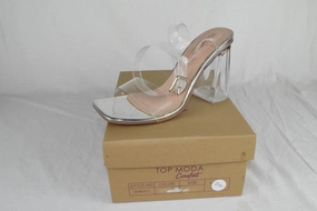 Top Moda Shoes Women Block High Heel Sandals Clear See-Through Straps Silver 7 Best Waterproof Sandals